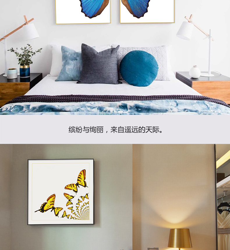 現(xiàn)代輕奢簡歐動物裝飾畫 餐廳蝴蝶標本鋁合金框晶瓷畫 純手繪油畫 蝶舞