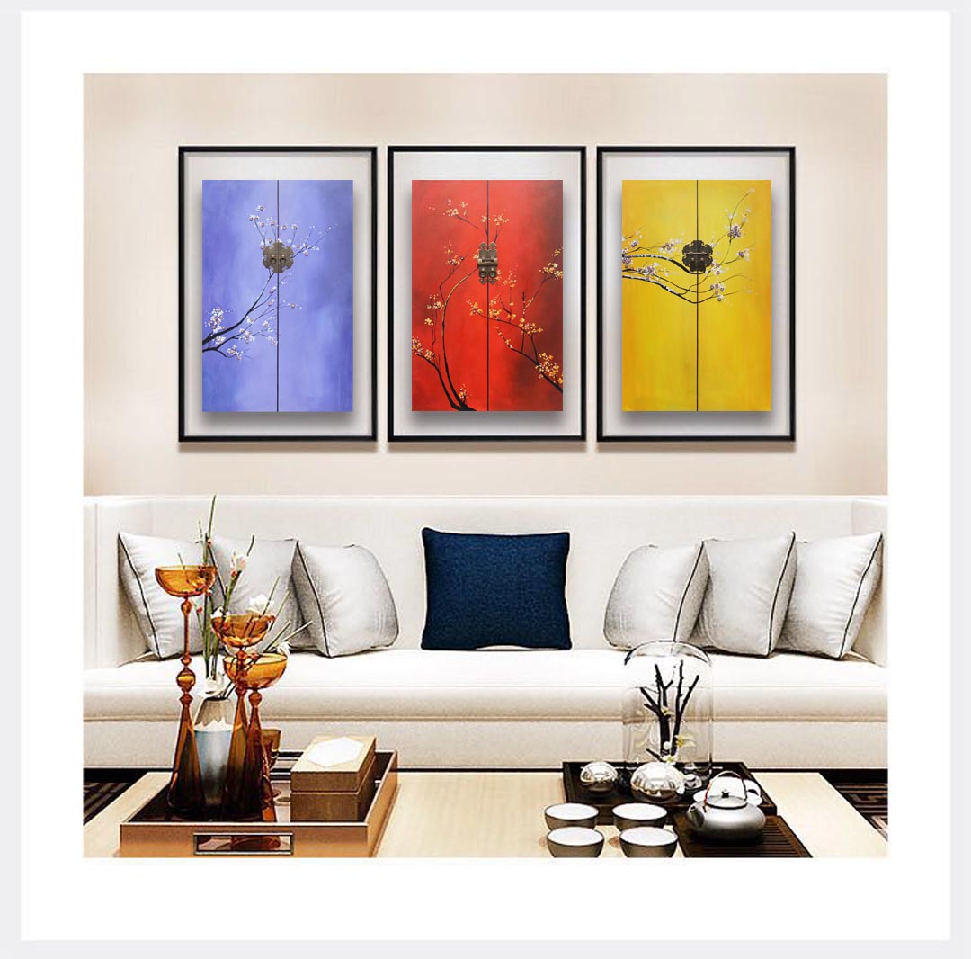 掛畫新中式禪意中國風立體畫 精品客廳三聯(lián)畫 玄關(guān)裝飾畫 原創(chuàng)實物畫 新品