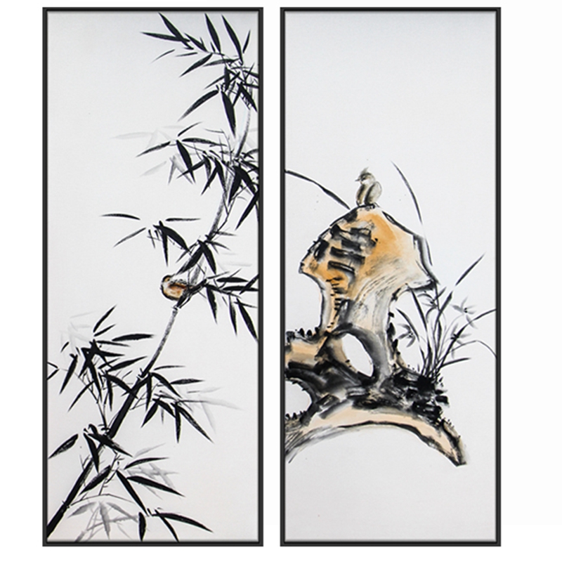 新中式客廳裝飾畫(huà) 臥室原創(chuàng)手繪寓意畫(huà) 餐廳環(huán)保PS框原創(chuàng)畫(huà) 竹與鳥(niǎo)