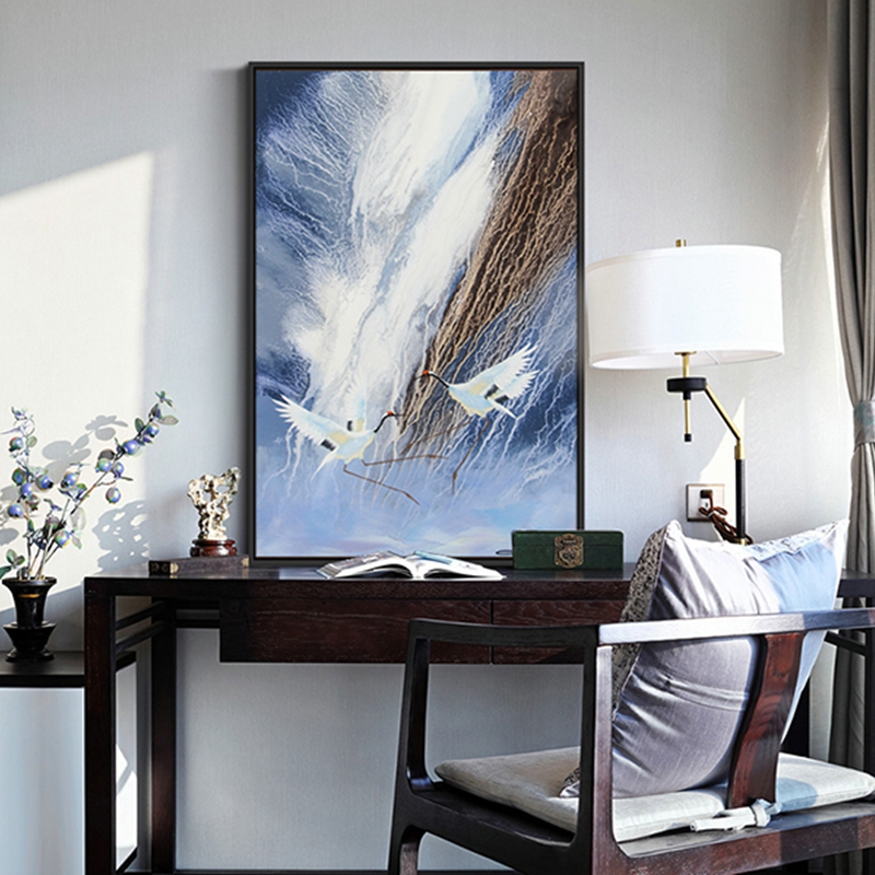 新中式抽象客廳裝飾畫 餐廳原創(chuàng)純手繪畫 玄關環(huán)保PS框掛畫 仙鶴