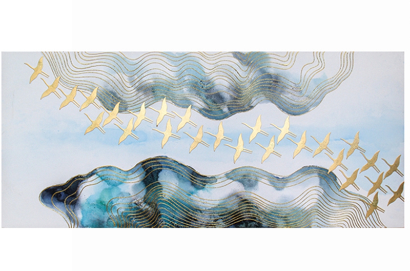 新中式客廳裝飾畫(huà) 餐廳原創(chuàng)純手繪金線畫(huà) 臥室環(huán)保PS框掛畫(huà) 遷徙