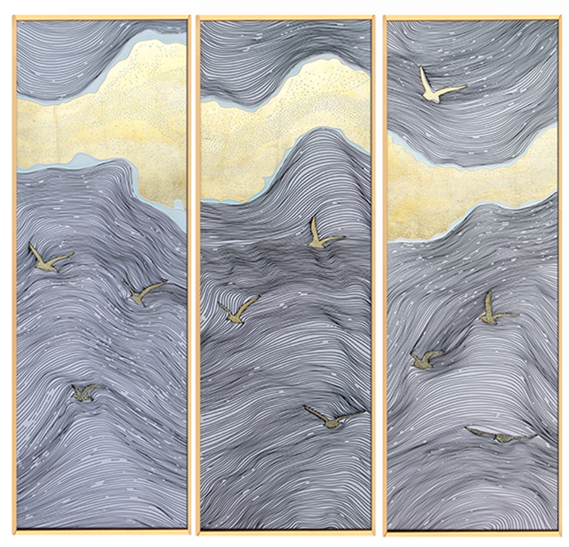 新中式抽象客廳裝飾畫 餐廳原創(chuàng)純手繪線條畫 臥室環(huán)保PS框掛畫 飛躍